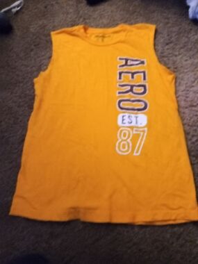 Aeropostale Yellow Sleeveless Graphic Tank with Vertical AERO 87
